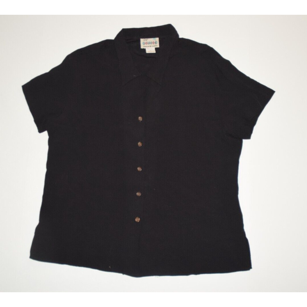 Reyn Spooner American Classics Vintage L Black 100% Rayon Button Down Top